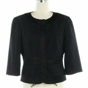 Bebe Black Pinstripe/Satin Round Neck Jacket